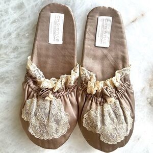 Rare Vintage Christine Lingerie of Vancouver Silk Antique Lace Boudoir Slippers
